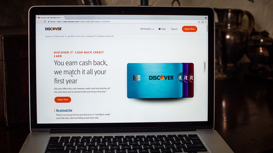 A Discover credit card page on a computer screen